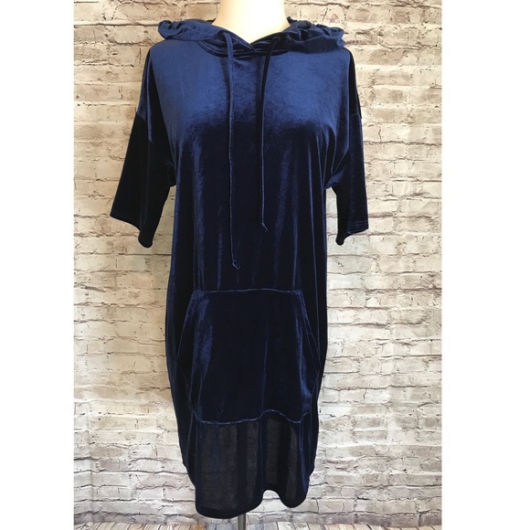 Silence + Noise Velvet Hoodie Dress Small Navy 💙 - Picture 2 of 8