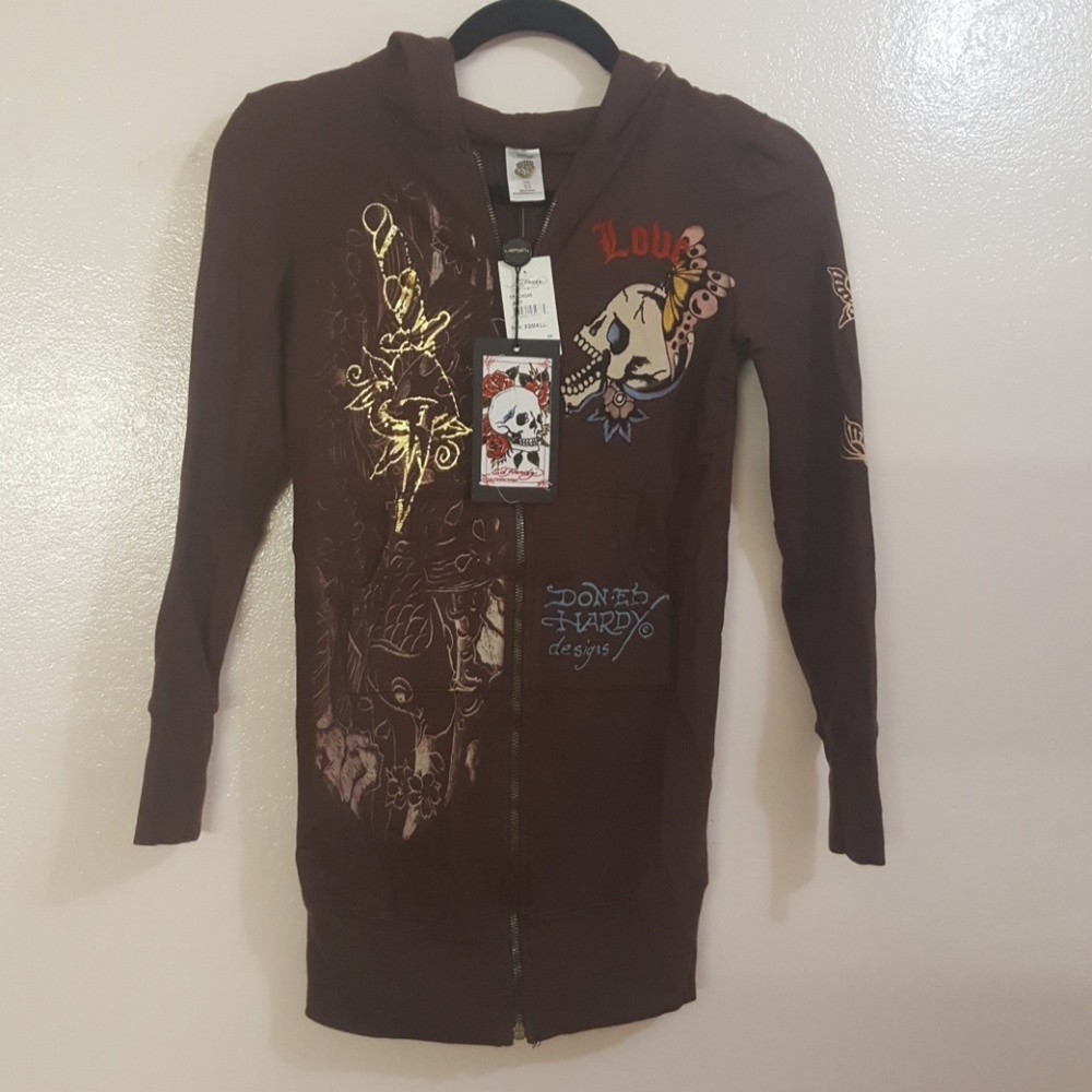 NWT Ed Hardy Skull Print Hoodie Jacket