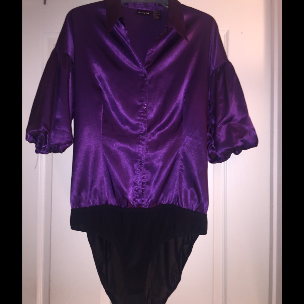 Shape FX royal purple puff sleeves bodysuit.