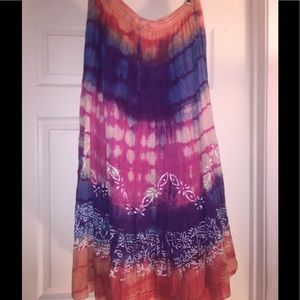 Boho style, multicolored, tie die, maxi skirt..