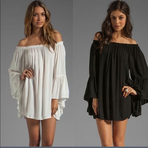 Tops - Reserved-WhiteShrugMiniDressSummerFlowyBellSleeves