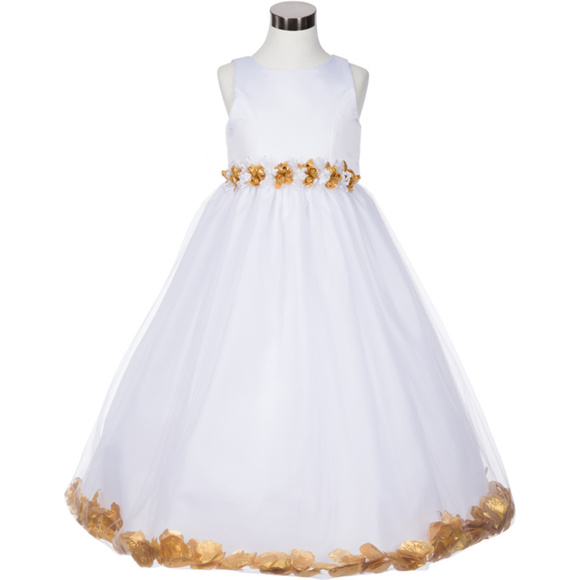 WHITE GOLD Satin Bodice Floating Flower Petal - Picture 1 of 3