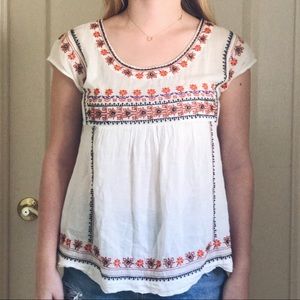Anthropologie white embroidered bohemian blouse