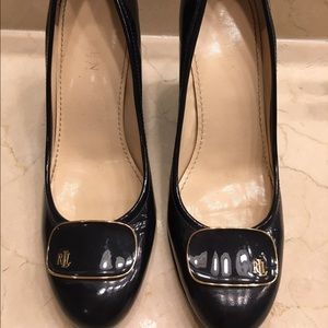 Lauren Ralph Lauren Navy Blue Patent Leather Wedge