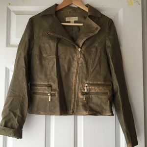 Michael Kors olive green motorcycle jacket
