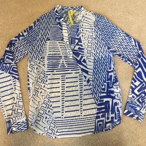 Green dragon blue & white printed blouse