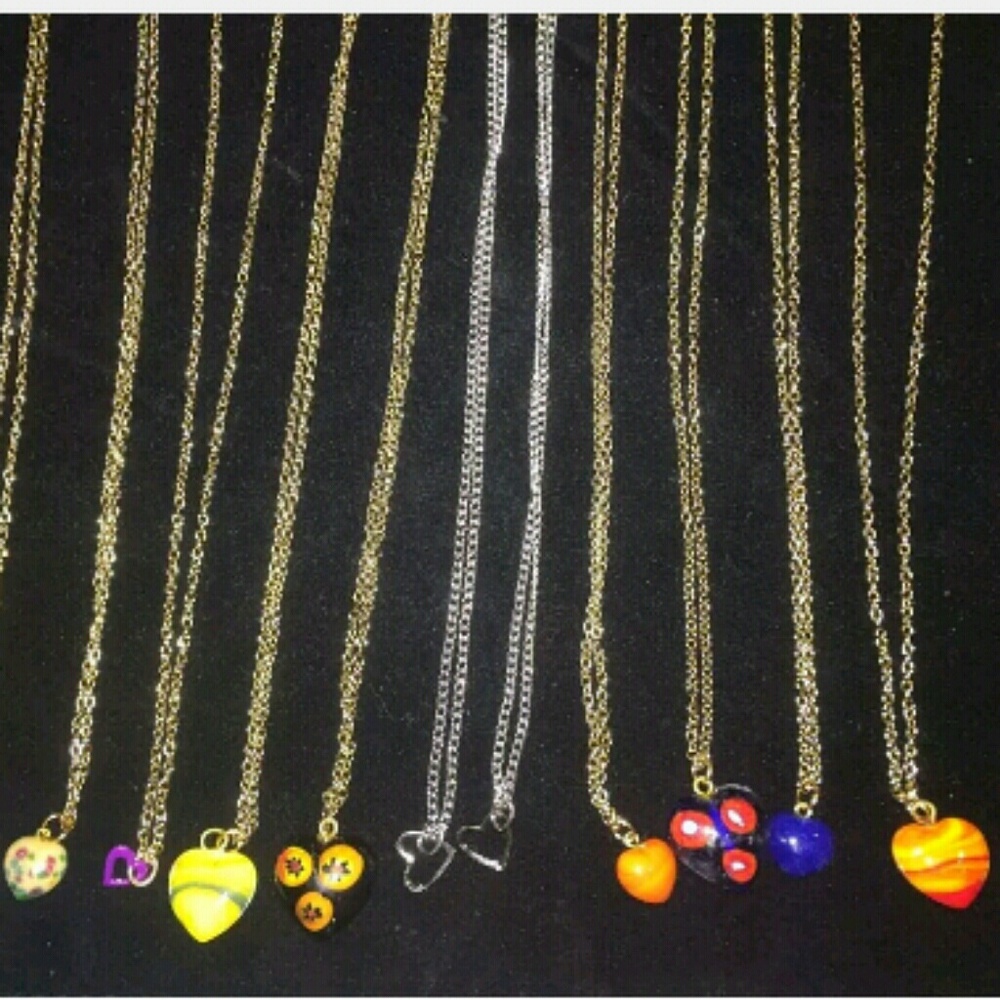 12 HEART Necklaces 16"Gold And Silver Color Chains