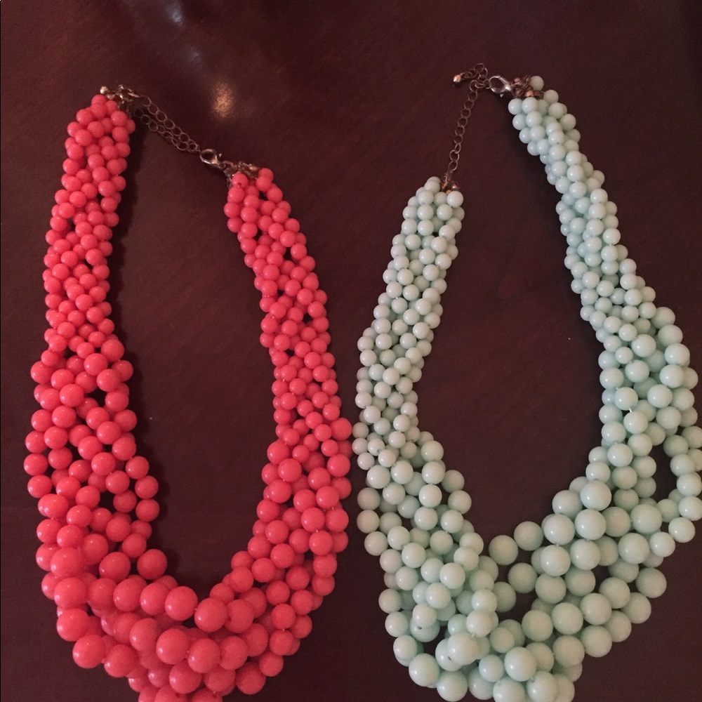 Beaded necklaces/ coral and mint green