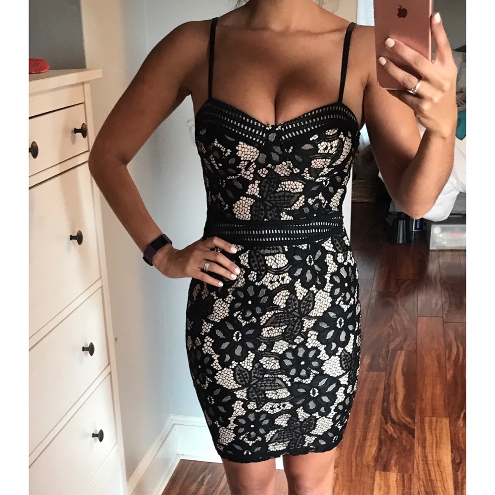 Entry stunning Black and Tan lace dress