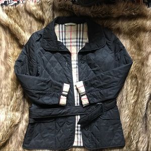 Auth Burberry quilted belted jacket, small, black