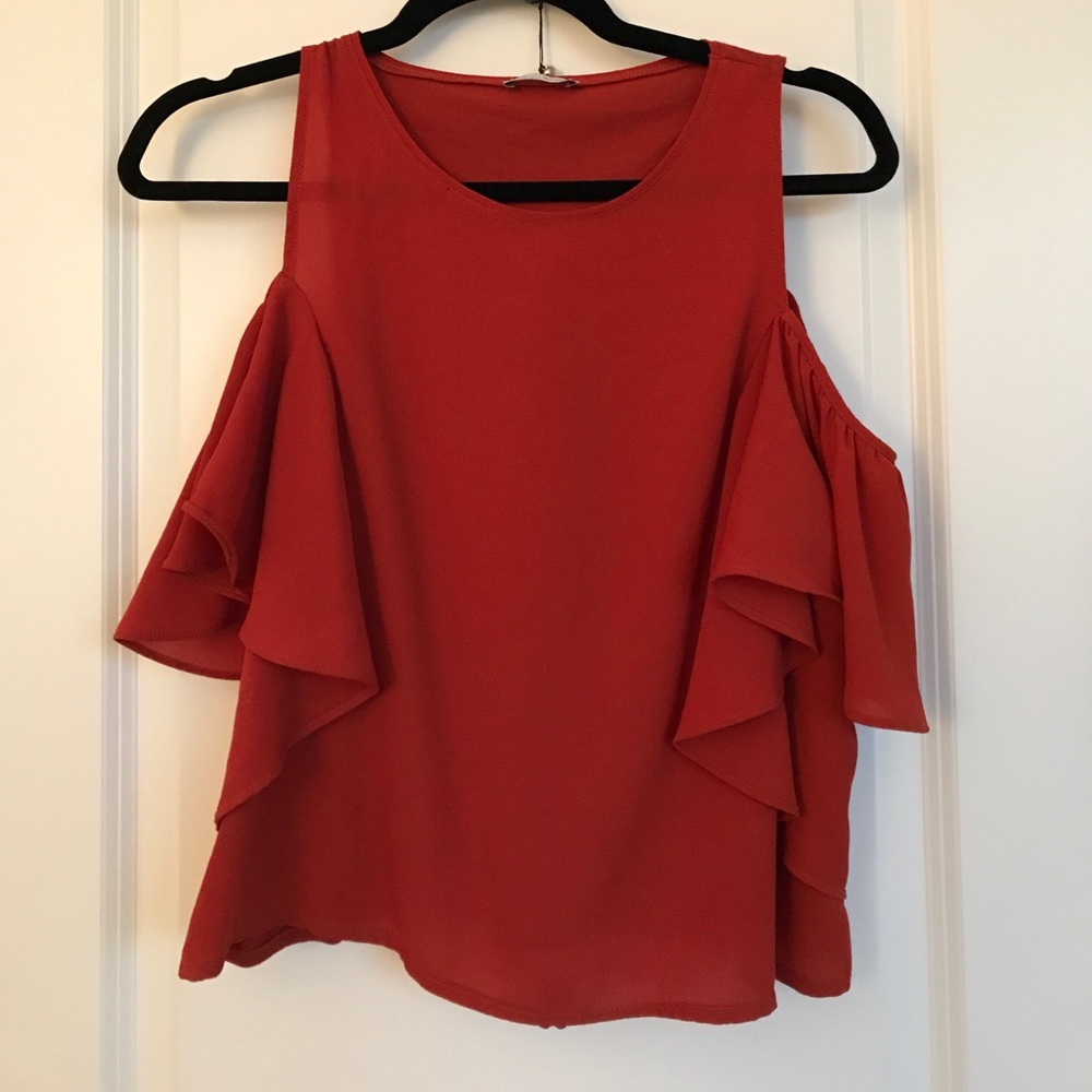 Red Zara cold shoulder top