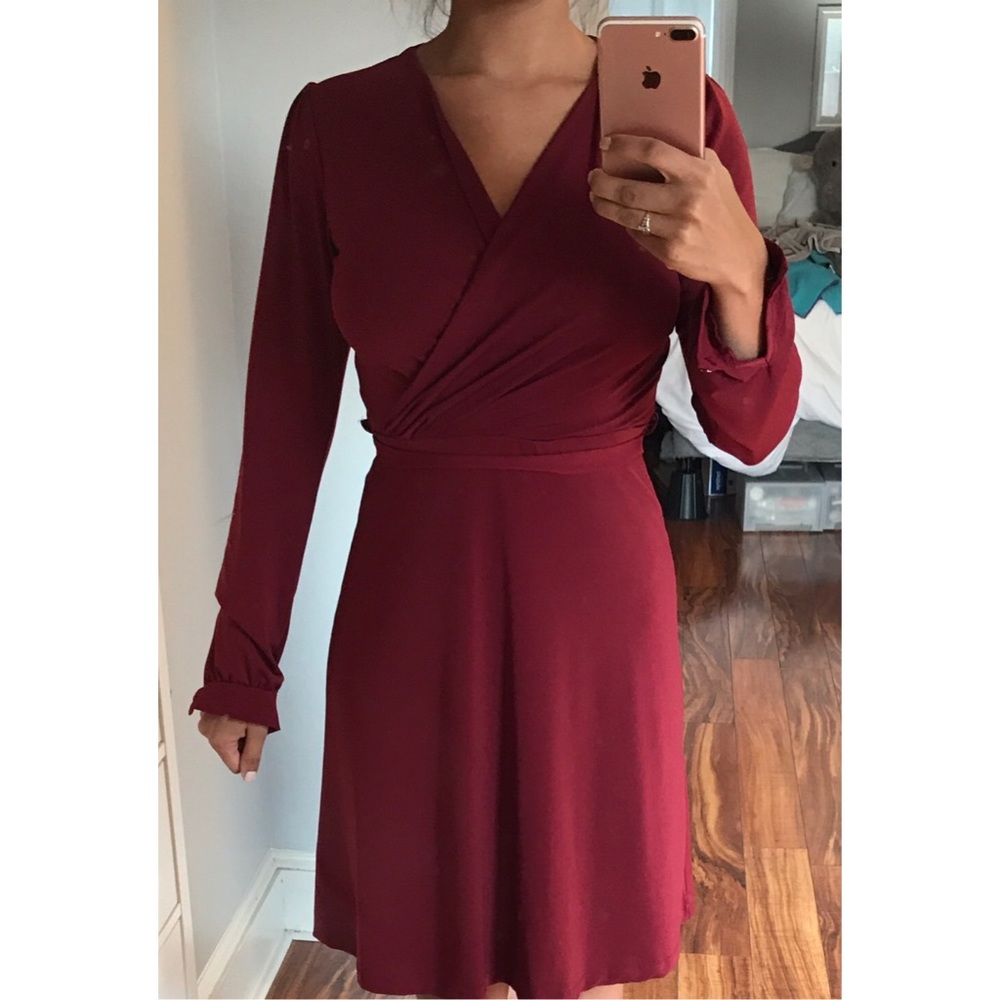 ASOS burgundy wrap dress with belt