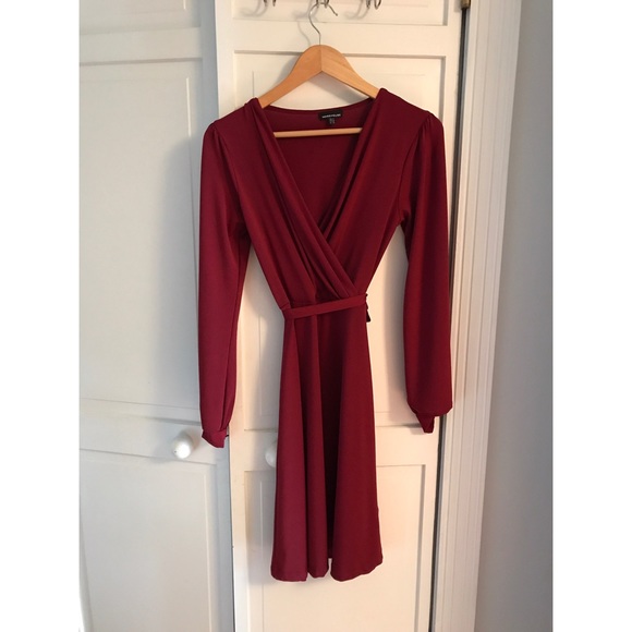 ASOS burgundy wrap dress with belt - Picture 3 of 5