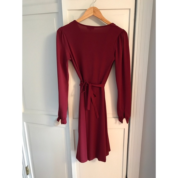 ASOS burgundy wrap dress with belt - Picture 4 of 5