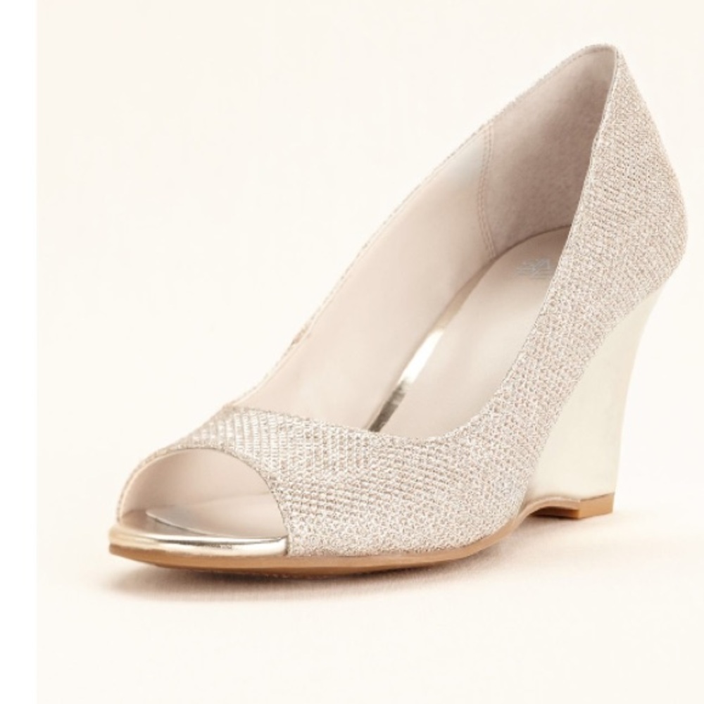 David's Bridal Peep Toe Wedge - Silver Metallic