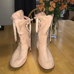 Soft pink lace up uggs