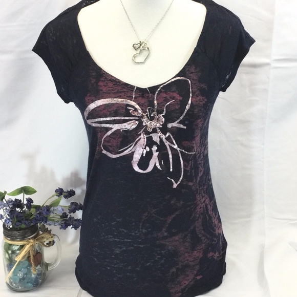 DKNY JEANS T SHIRT FLOWER BEADED DETAIL CAP SLEEVE - Picture 4 of 4