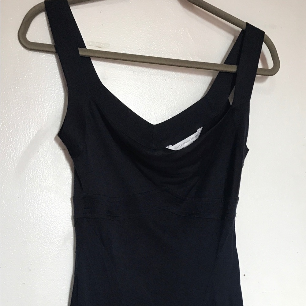 DVF navy knit cocktail dress with generous straps