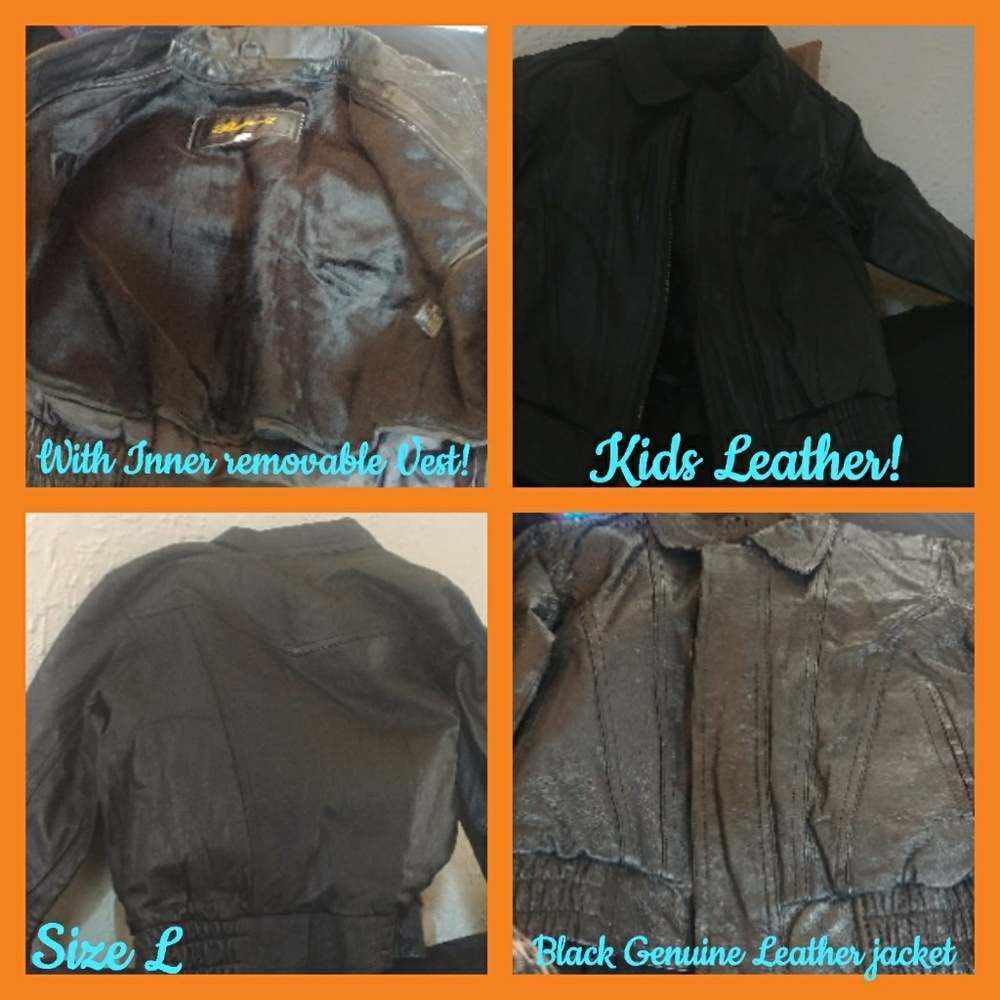 Kids bkack genuine leather jacket