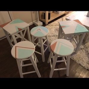 Set or separately side tables and stools