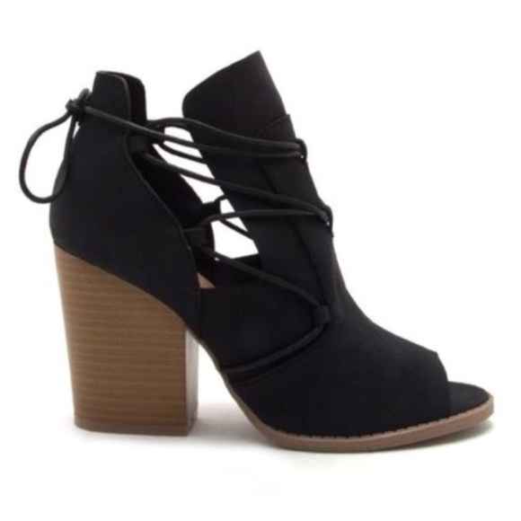 Only Size 8 left. Black Open Toe Bootie - Picture 2 of 7