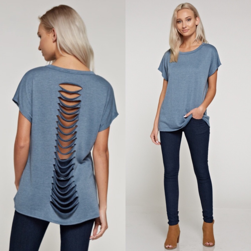 LastOne!Dusty Blue Oversized Laser Cut Detail Back