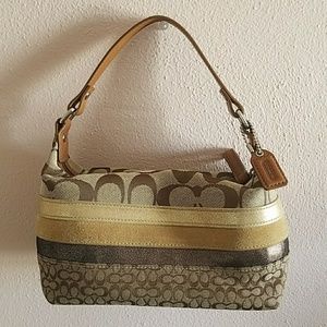 COACH Signature Khaki Top Handle Gold/Suede Strip