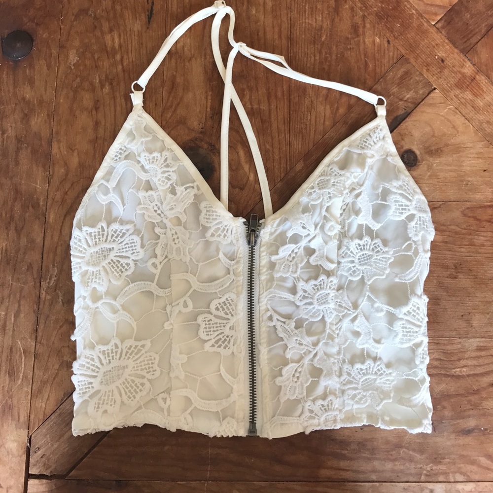 LF Zip-Up Lace Crop Top