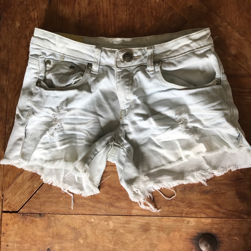 Light Distressed Denim Shorts by Machine