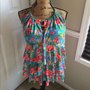 Tropical halter cutout bikini