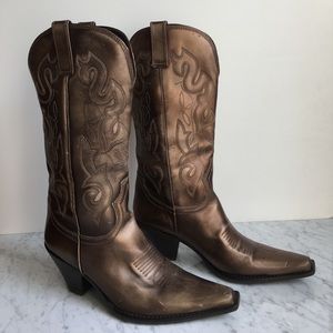 Manalya bronze leather cowboy boots