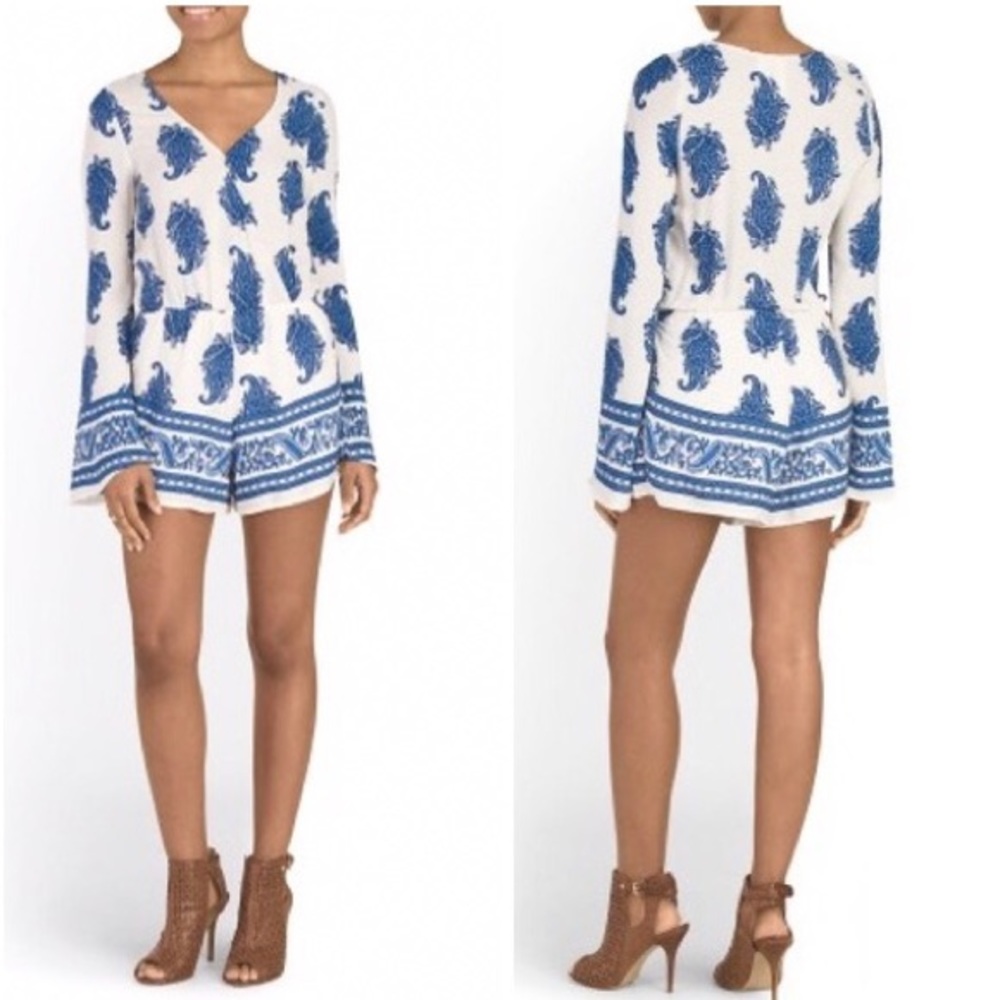 Blue & White Floral Romper