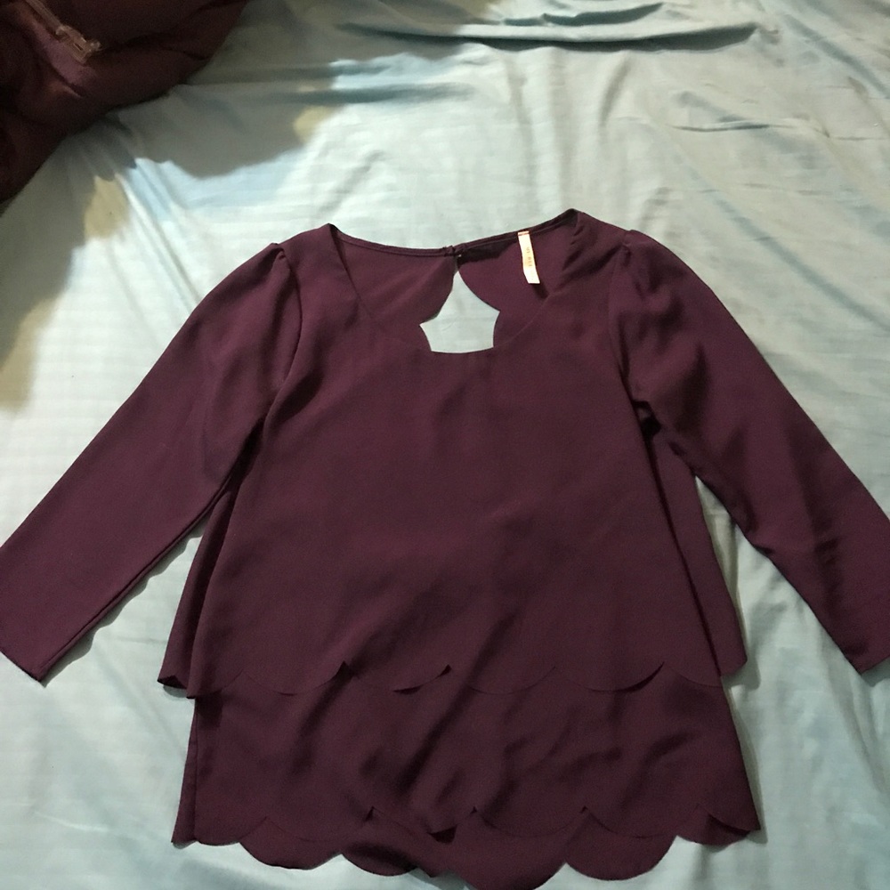 Purple 3/4 Sleeve Open Back Top