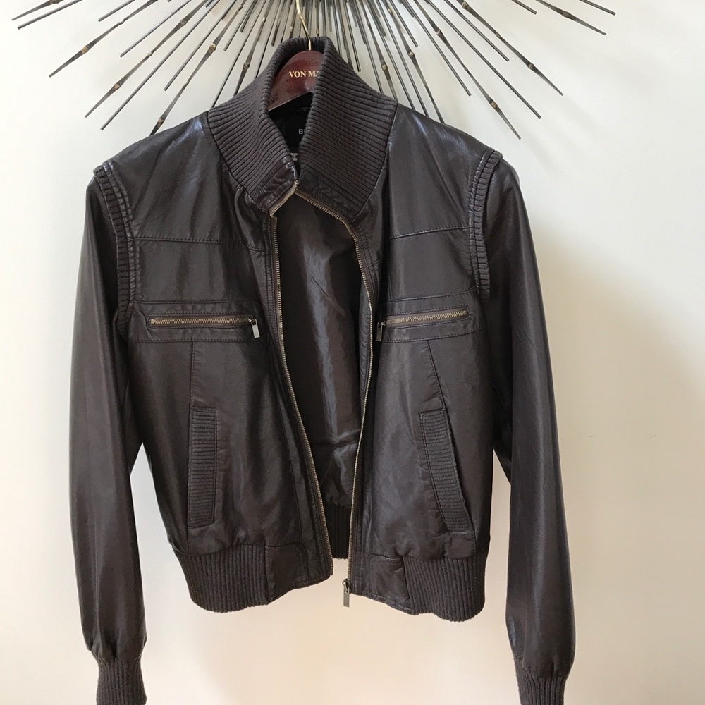 Urban outfitters faux brown leather bomber jacket