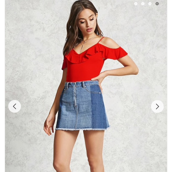 Forever 21 Tops - Ruffled Open-Shoulder Bodysuit