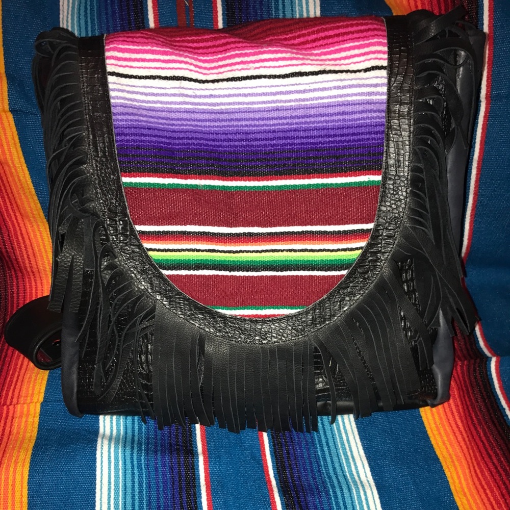 Leather and serape backpack