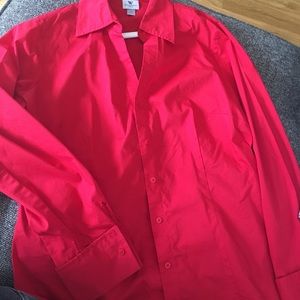 Red button down shirt