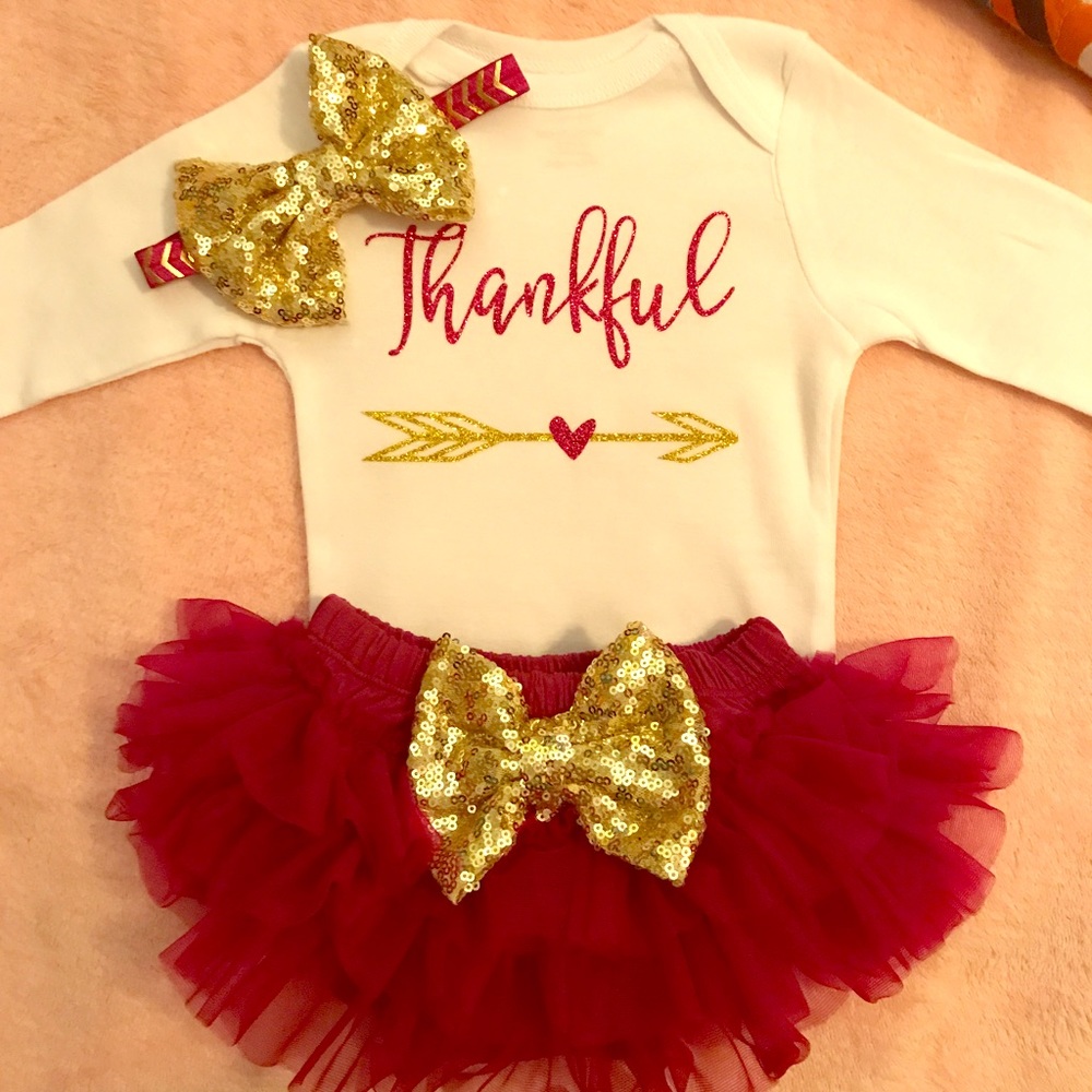 Baby girl "Thankful" Thanksgiving onesie 3-6 mo.