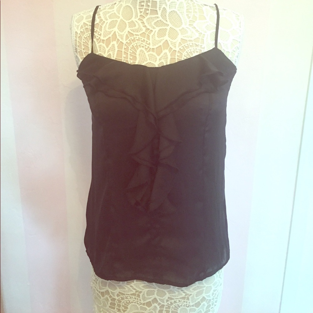 Black satin ruffle blouse