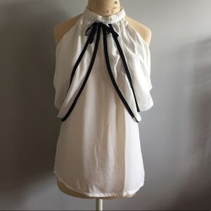 Black and White Peak Shoulder Blouse