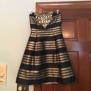 Lilly Pulitzer navy and gold cocktail dress