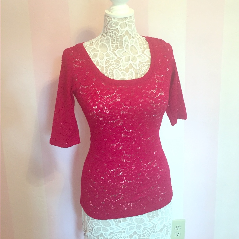 Red floral lace top