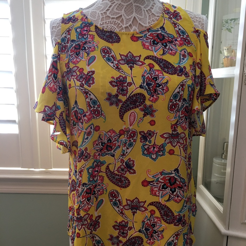Yellow floral cold shoulder blouse