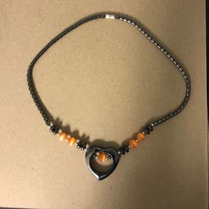 Hematite Orange Heart Necklace