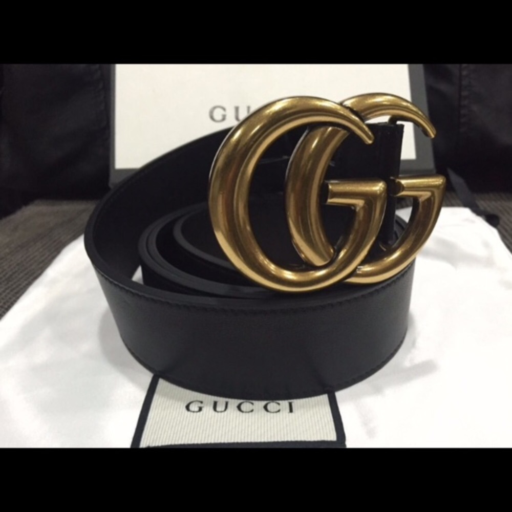 NEW GUCCI belt black leather with double G