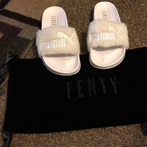 All white Rihanna Fenty Slippers Size 8