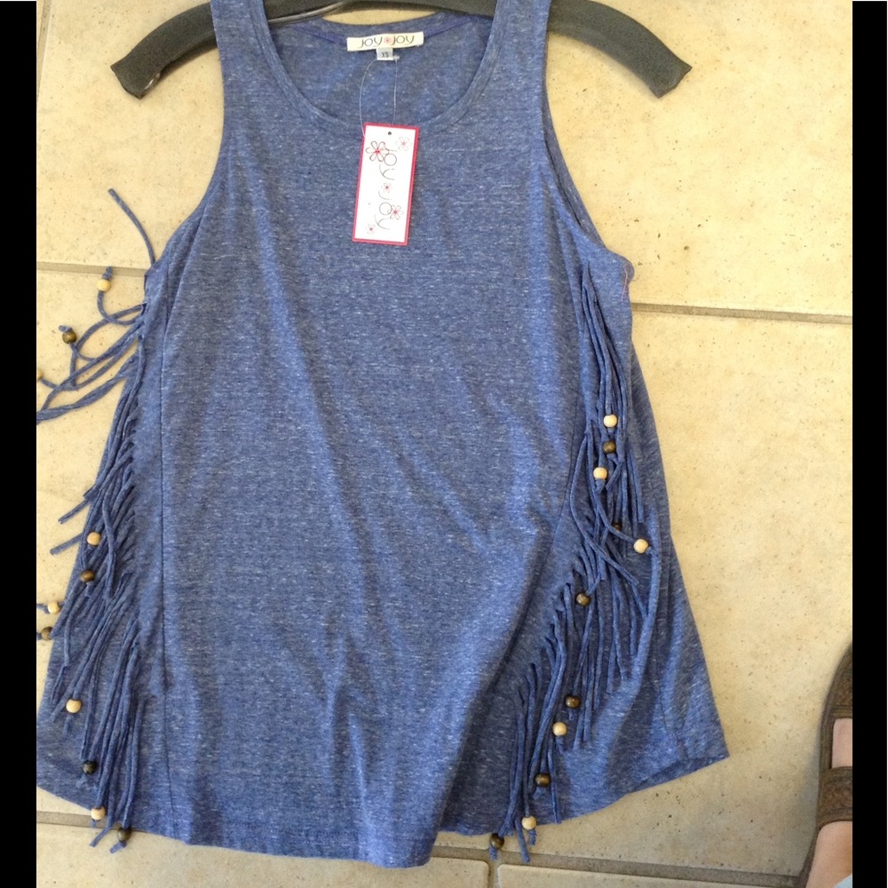 Blue Tank with  fringe on the side; SALE. ✨