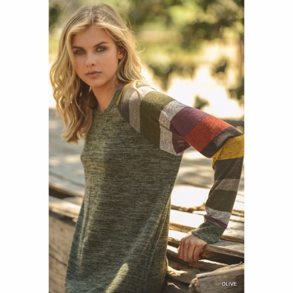 Fall Striped Knit Top Sweater Tunic Olive Green - Picture 4 of 8
