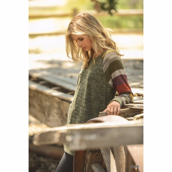 Fall Striped Knit Top Sweater Tunic Olive Green - Picture 5 of 8