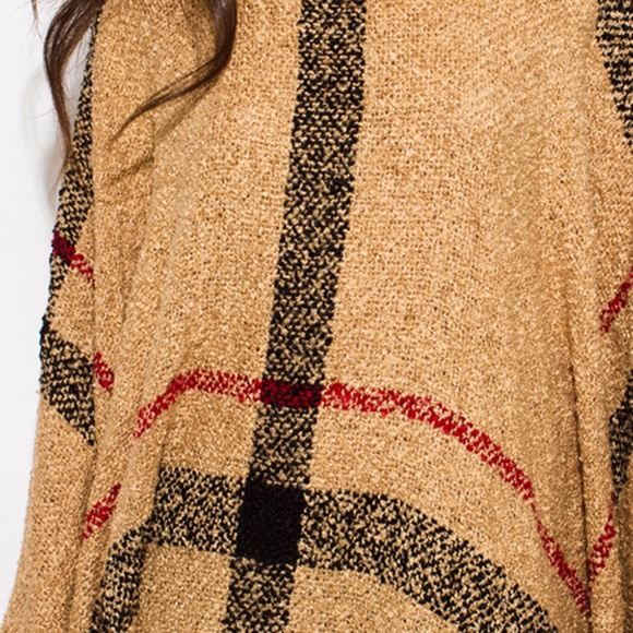 Turtleneck Poncho Top with Fringe Trim - Picture 7 of 7